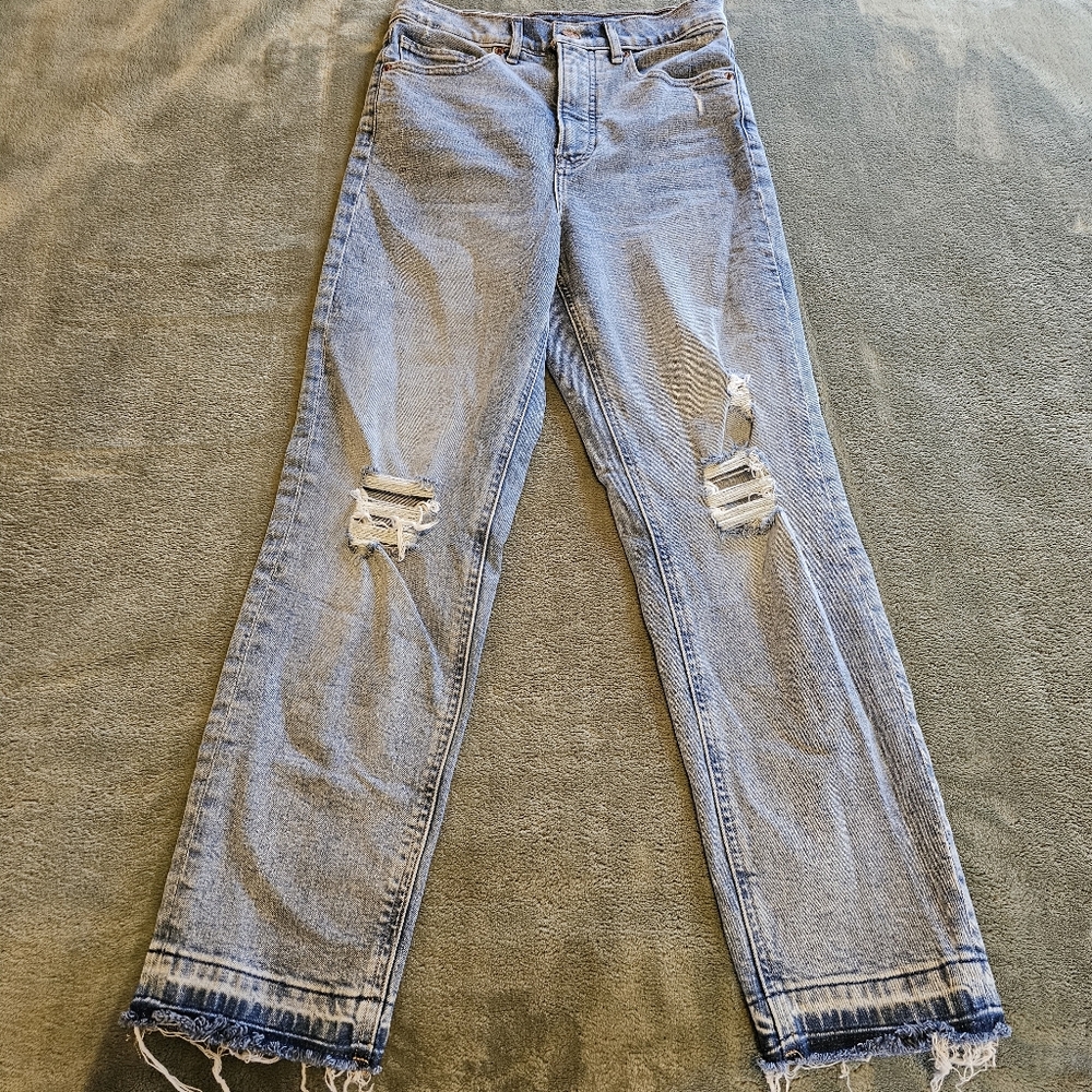Express Jeans Mom Jeans Super High Rise Light Wash Ripped Distressed Size 0/Reg